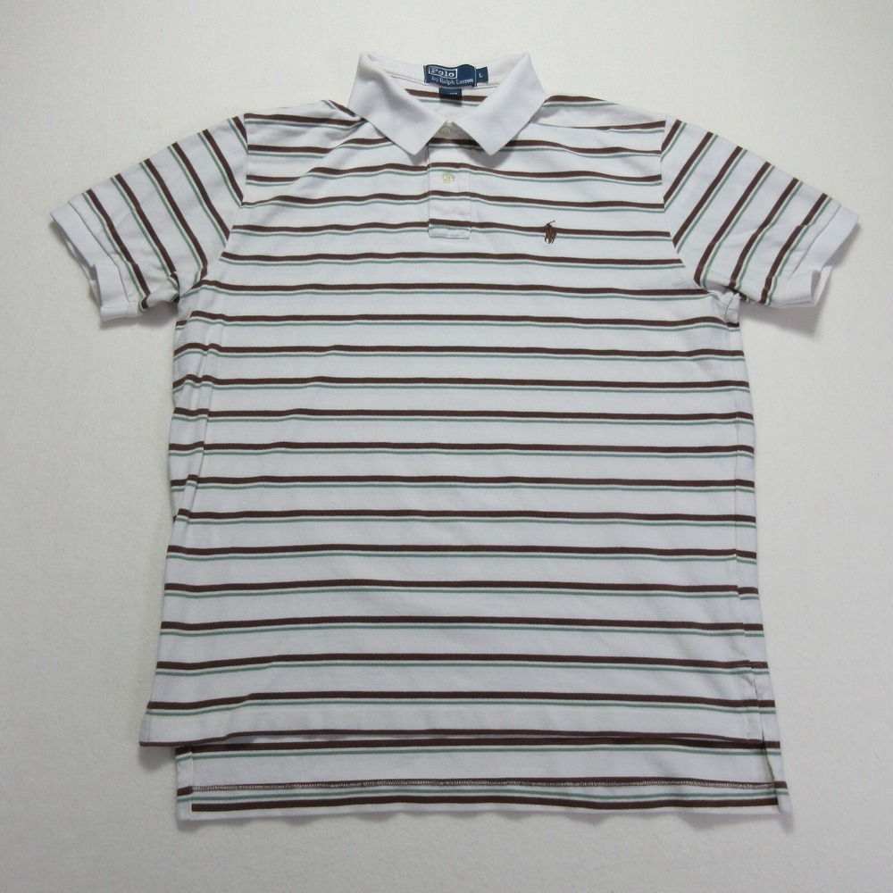 Polo‎ Ralph Lauren Shirt Mens Large Golf Polo Cotton Striped Casual Golf Rugby